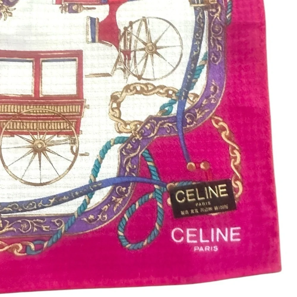 Celine Silk Scarf Duo Set Carriage Print & Ribbon Ropes 100% Silk 18” Squares